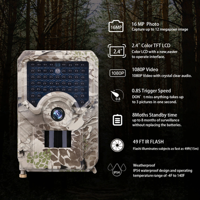 PR200 κάμερες CMOS 12MP 1080P ιχνών κυνηγιού